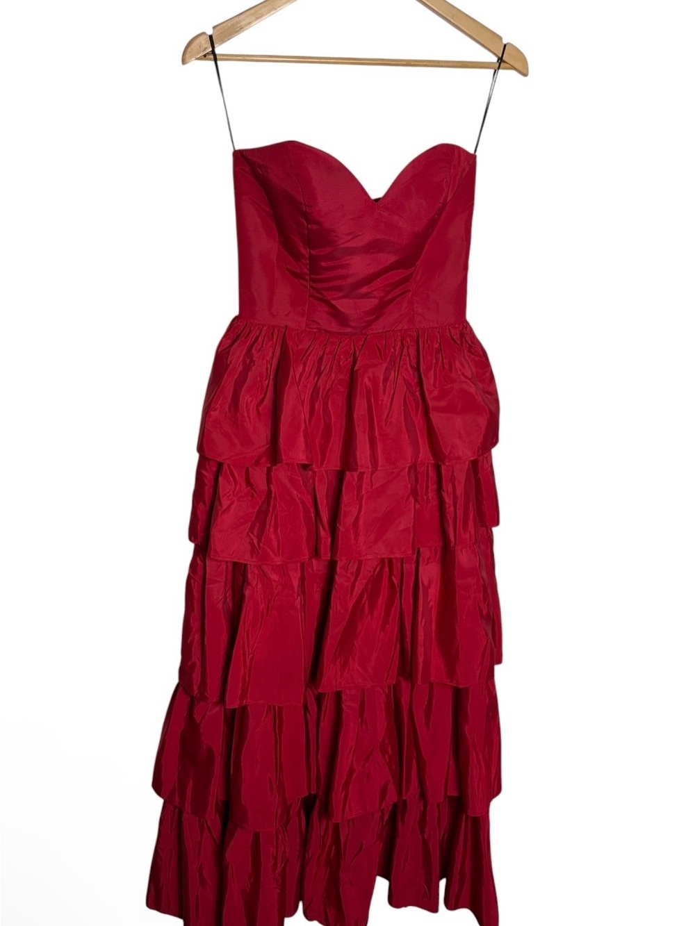 Vintage 80s/90s red sweetheart tiered strapless party dress size 9/10